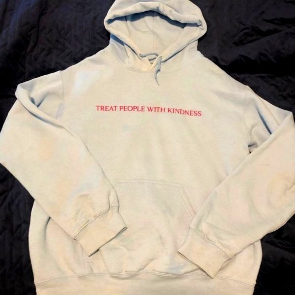 Harry Styles Treat People With Kindness Light Blue Hoodie with Pink Lettering - Picture 2 of 10